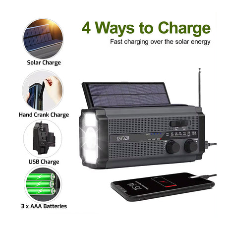 Sunny Hiker - Nødradio m. Powerbank 5.000 mAh (Kan bruge 3xAAA Batterier) // Sort fra Sunny Hiker - billede nr. 2 hos GrejFreak.dk