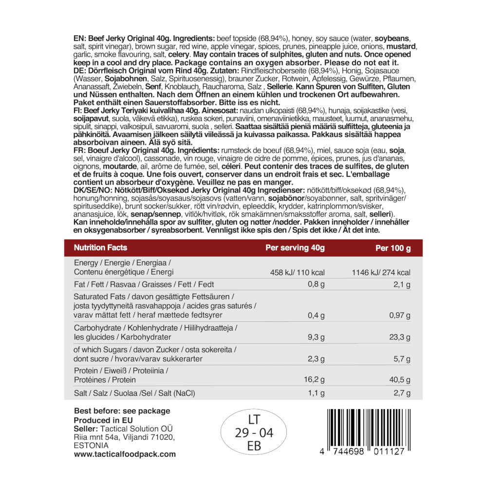 Tactical Foodpack - Original Beef Jerky, 110 kcal fra Tactical Foodpack - billede nr. 2 hos GrejFreak.dk