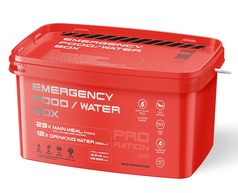 Pro Ration – Survival-/Notfallbox mit Nahrung & Wasser | 23 Mahlzeiten, 4 L Wasser, 15 Jahre Haltbarkeit-Feldrationen und MREs-Pro Ration-GearFreak.de-1